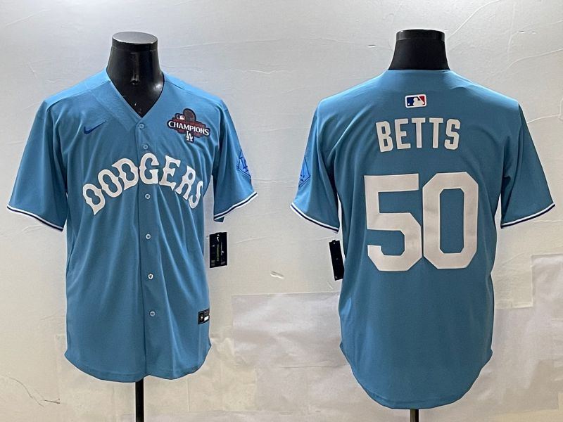 Men Los Angeles Dodgers 50 Betts Light Blue Throwback Game 2025 Nike MLB Jersey style 5
